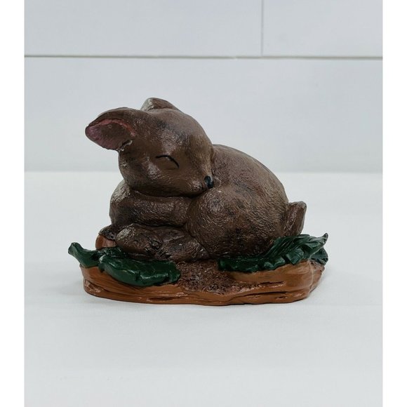 Vintage 1990 Pecan Resin Baby Deer Sleeping Hand Painted Brown - Picture 11 of 12